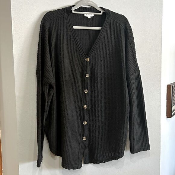Umgee‎ black waffle button up cardigan size L BIN G - Picture 1 of 2